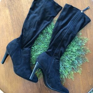 Vegan Suede Over calf boots.